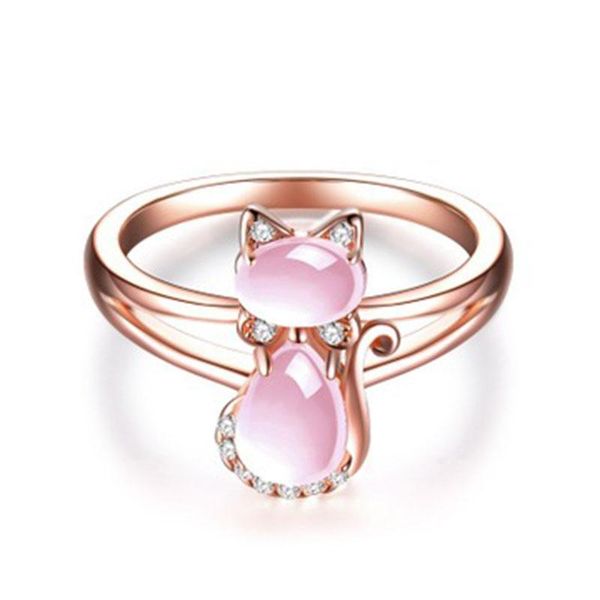 

wedding rings ring european and american -dip rose gold natural powder crystal cat lotus stone set, Slivery;golden