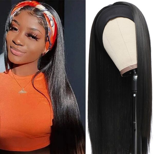 

long straight hair headband wigs for women 18 20 22 24 26 28 30inch natural color 1b heat resistant hair synthetic wigsfactory direct, Black