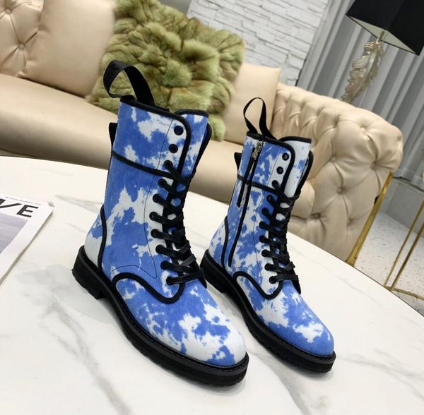 

signature motorcycle boots designer luxury women rise canvas thick bottom shoes zipper black blue brown boot casual shoe size 35-40 a2
