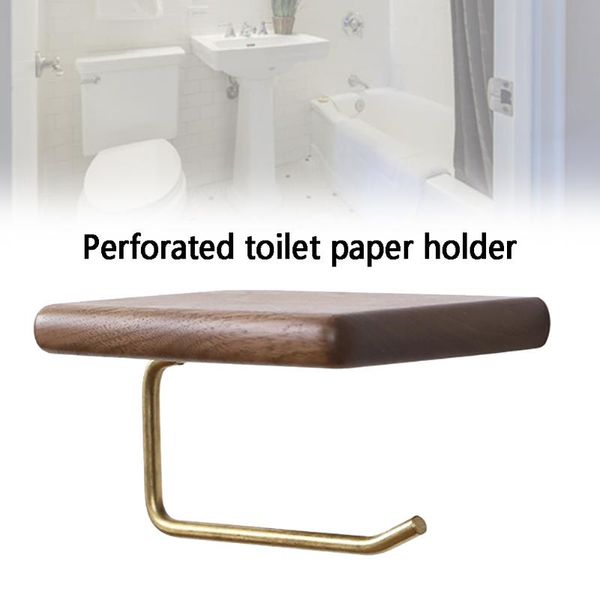 

bathroom durable paper towel rack wall mounted with wooden shelf tissue hanging organizer storage home toilet roll holder phone holders