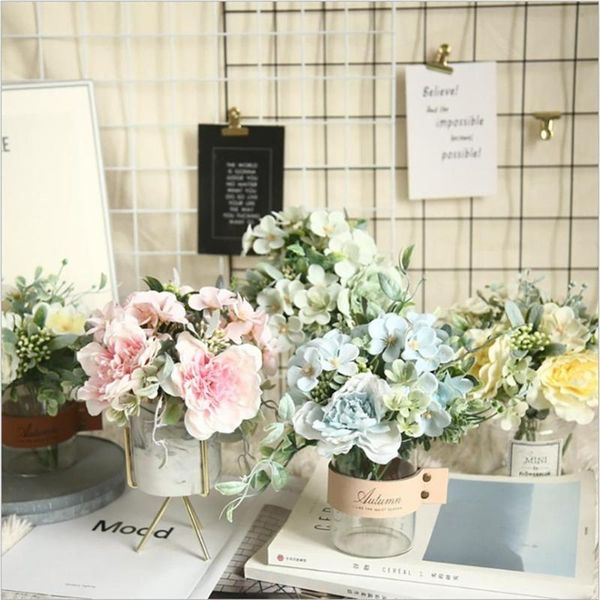 

style bouquet camellia artificial peony rose flowers silk fake flores wedding flower diy home garden party decoration decorative & wreaths