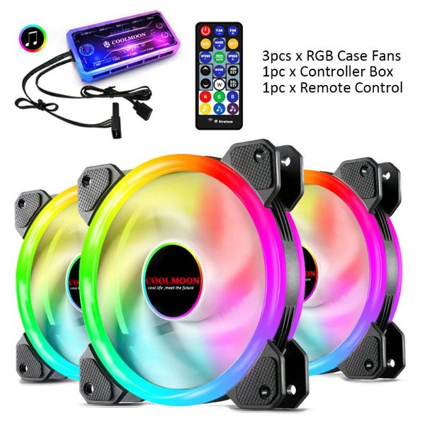 

3pcs/set computer case cooling fan controller kit rgb colorful light effect pc set 12cm with control hub fans & coolings