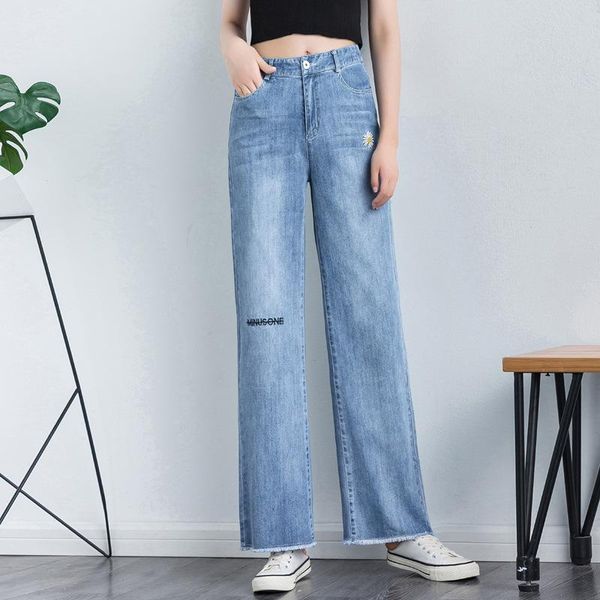 

jeans women's autumn high waist slim wide leg pants loose floor length, Blue