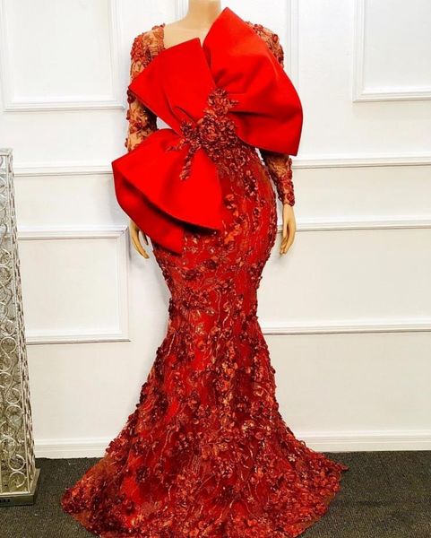 

formal robe de soirÃ©e red evening dresses with big bow 2021 african mermaid prom dress with 3d floral appliqued arabic vestidos formales, Black