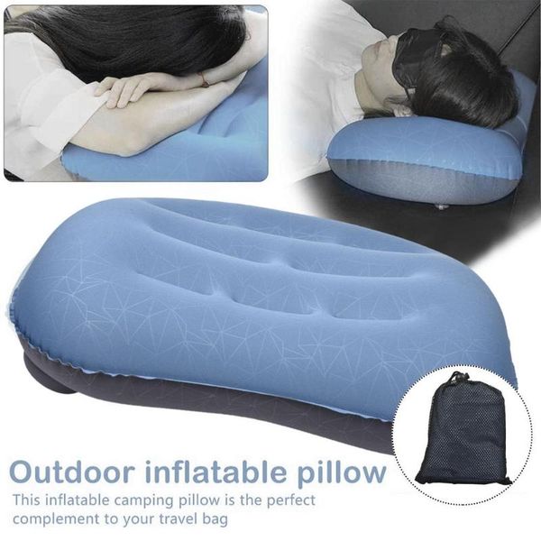 

outdoor pads inflatable pillow tpu camping trip nap neck fit body rest blue double-sided embossed cushion