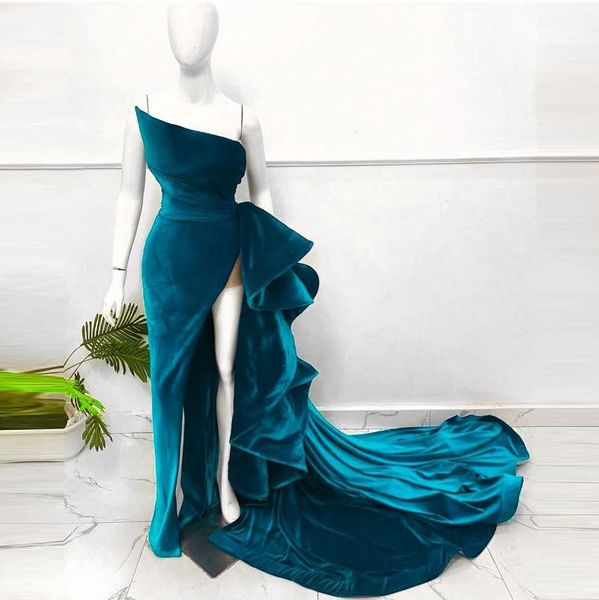 

party dresses elegant velvet mermaid evening dressing gowns strapless with straps ruffles long train plus size prom, White;black