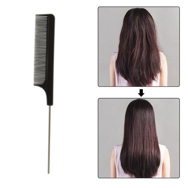 

hair brushes 1pc fashion black tooth fine comb metal broaches anti-static style tail rat hairstyle beauty tools, Silver