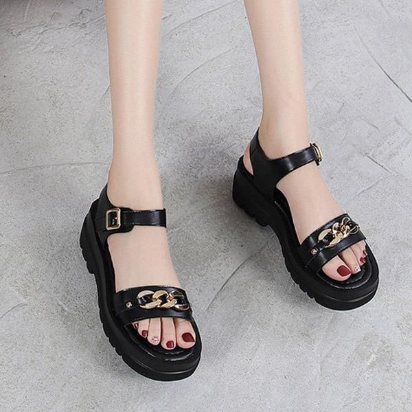

sandals women retro thick heels buckle strap ladies shoes mesh open toe comfortbale female solid color fashion 2021 summer, Black