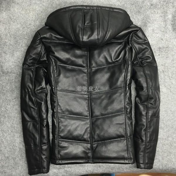 

men's leather & faux 100% real coat men winter duck down genuine jacket man streetwear sheepskin warm bomber w2382, Black