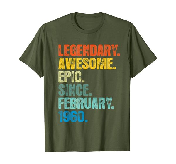 

retro legendary since february 1960 t shirt 60 years old t-shirt, White;black