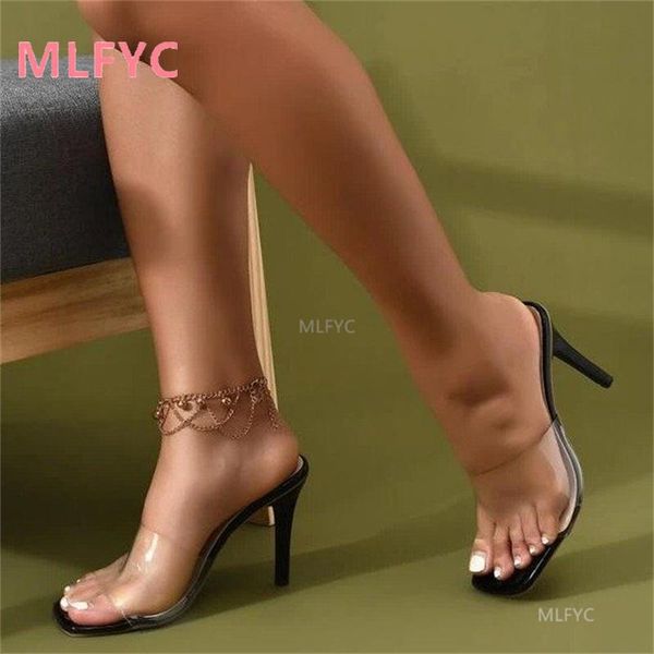 

slippers transparent high heels women's summer style crystal heel thick open-toe sandals and, Black