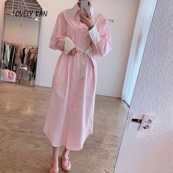 

casual dresses patchwork lace up women's long shirt dress turn-down collar sleeve single breasted female korean sweet lady clothes, Black;gray