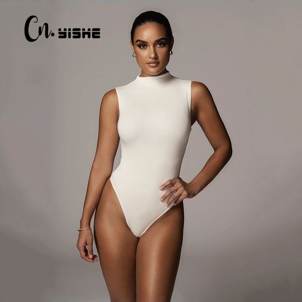 

cnyishe sleeveless casual solid basic bodysuits for women elegant one piece clubwear party rompers streetwear jumpsuit 210419, Black;white
