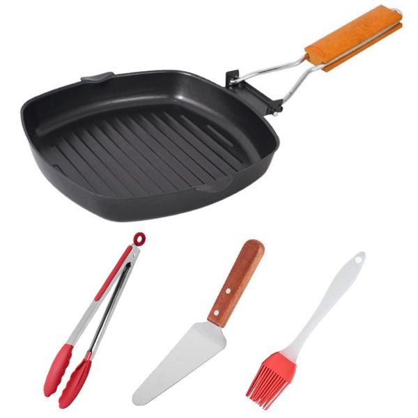 

pans portable camping pan grilling cookware frying with folding wooden handle durable and non-stick cooking equipment