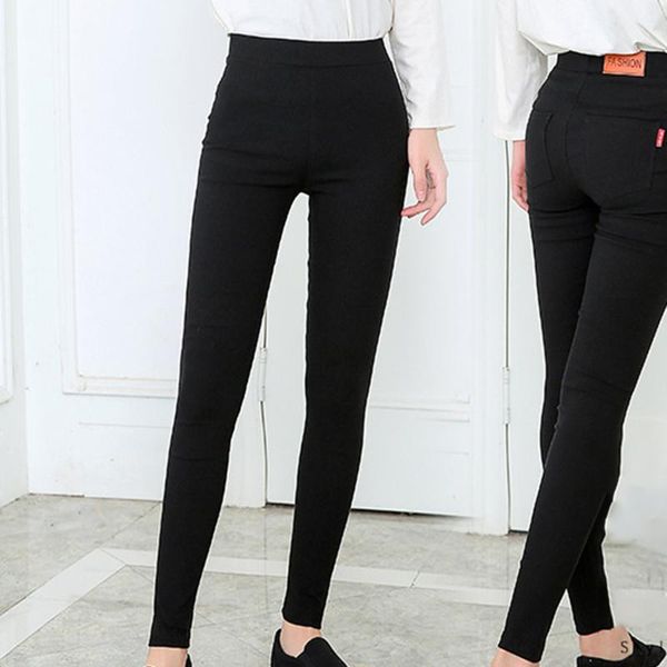 

women's pants & capris women pencil slimming elastic waist black stretchy breathable ankle length casual female high, Black;white