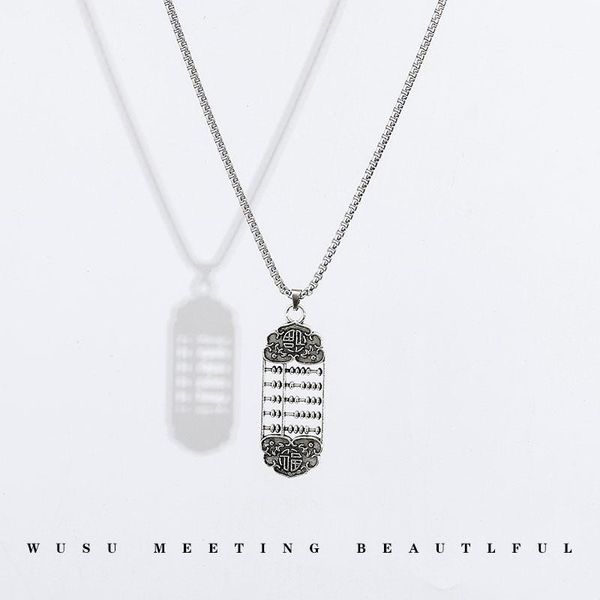 

pendant necklaces vintage abacus titanium steel necklace men's trendy ins hip hop china counting-frame cool, Silver