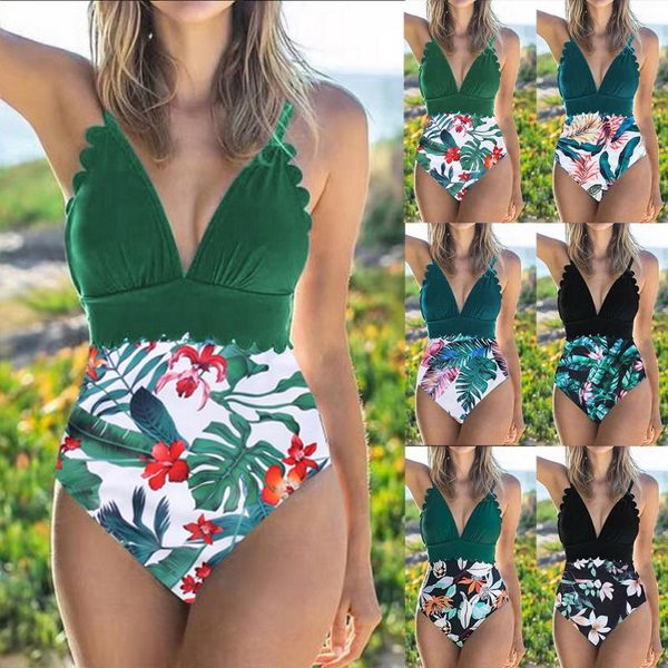

women's swimwear tropical one piece swimsuit women bathing suit for bath beach female may bohe swimsuits 2021 leaf bodysuit xxl, White;black