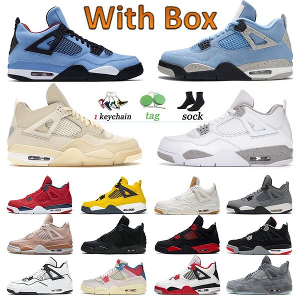 

university blue 4 4s jumpman professional basketball shoes arrival men women trainers sneakers black cat sail white oreo sports cactus jack, White;red