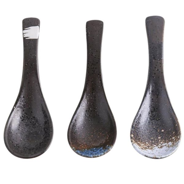

spoons 3pcs japanese ceramic soup rice home tableware (assorted color)