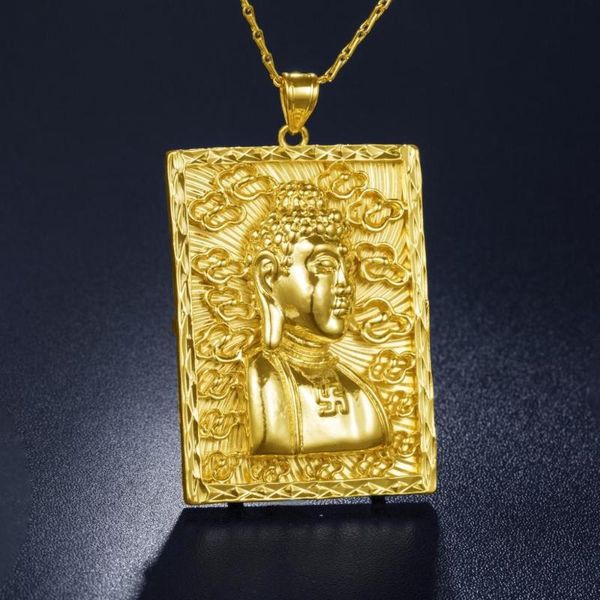 

pendants keep color vietnam alluvial gold necklace good lucky square buddha brand for men, Black
