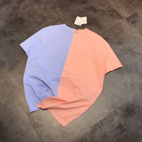 

high version summer new fashion loe irregular pink spell blue women's t-shirt pullover round neck short sleeve 07022, White