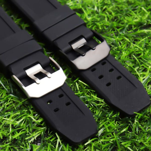 

watch bands 23mm black waterproof rubber bandssilicon watchband for 7251|3050|3051|6402 series wristband, Black;brown