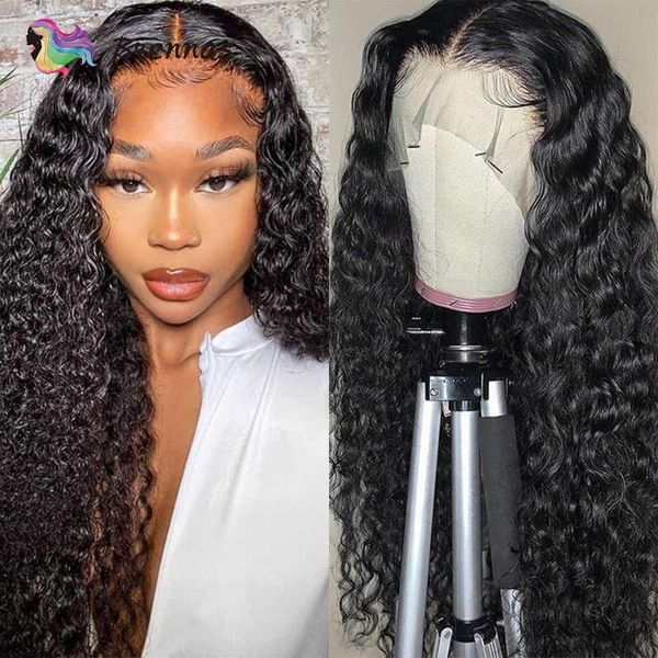 

lace wigs brennas 13x4 front human hair curly wig brazilian deep wave pre plucked for women swiss, Black;brown