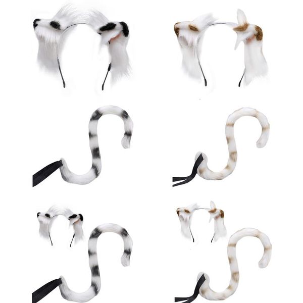 

handmade faux fur wolf ears headband plush tail fluffy furry flower kitten animal cosplay costume fancy party accessory hair accessories, Slivery;white