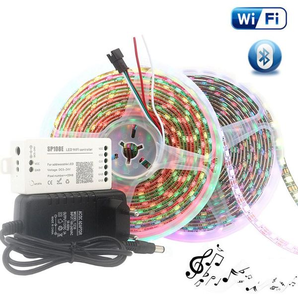 

strips 5m/lot ws2812b led strip 30/60 pixels/leds/m ws2812 wifi music bluetooth control smart rgb light ip30/ip65/ip67 dc 5v