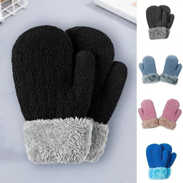 

children's mittens 1 pair warm gloves thickened children windproof toddler solid color knitted kids winter for party, White