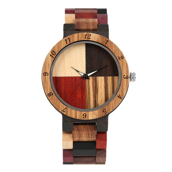 

wristwatches creative simple colorful wooden link bangle men's watch wood case folding clasp quartz movement clock gifts, Slivery;brown