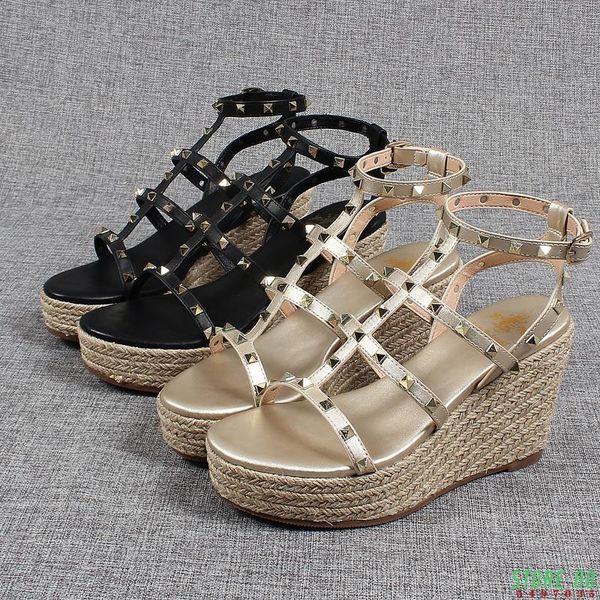 

dress shoes clogs with heel studded sandals fashion womens 2021 espadrilles platform high heels suit female beige large size thick, Black