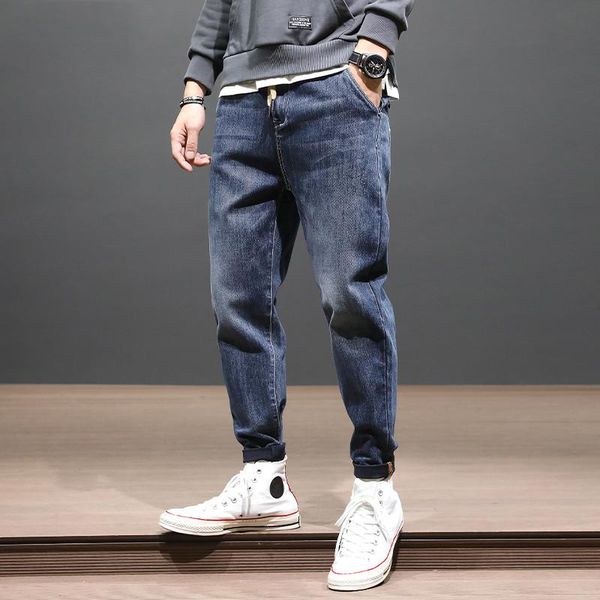 

men's jeans autumn leisure men 's loose large size stretch skinny trousers korean style trendy elastic waist all-matching harem pa, Blue