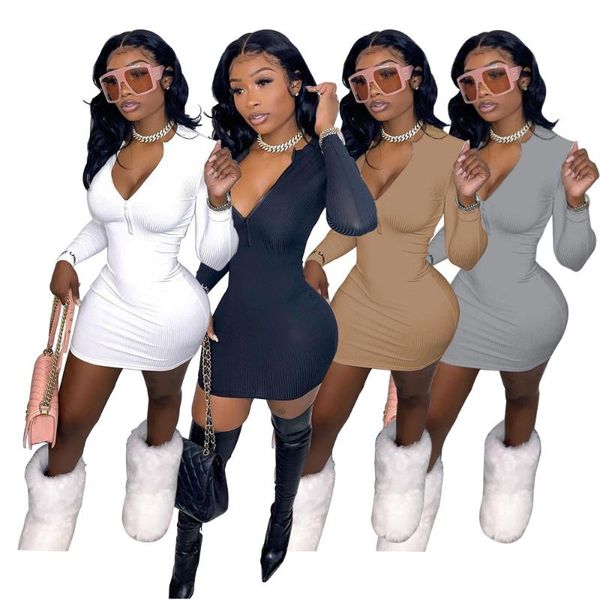 

casual dresses autumn women's nightclub pit strip zipper tight bodycon mini dress, Black;gray