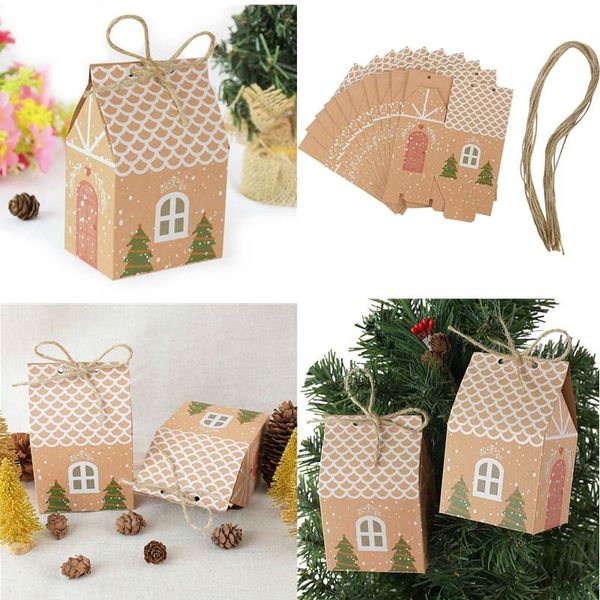 

gift wrap 5/10pcs kraft house candy box with rope christmas decorations for home accessories packaging boxes party decoration