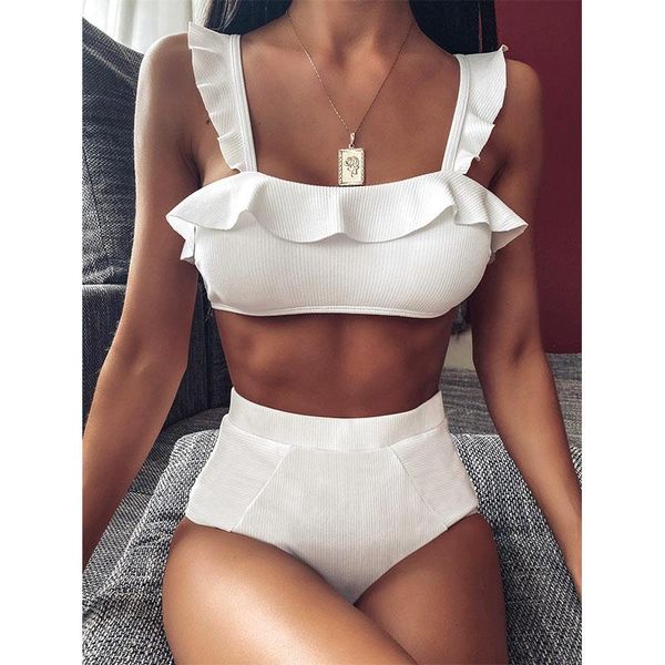 

men's swimwear bikini brazilian mujer 2021 ruffle women white push up high waist swimsuit 2 piece set sets bottom