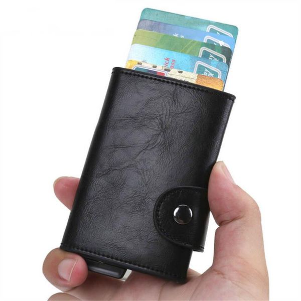 

card holders yambuto 2021 holder men and women pu leather fashion wallets id purse aluminum alloy case hasp, Brown;gray