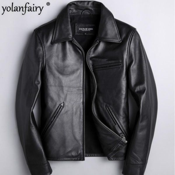 

men's leather & faux mens jacket cow men korean motorcycle real clothing jaqueta de couro 1810 yy1020, Black