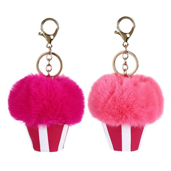 

keychains cute hair ball cream cone leather keychain pendant women key ring holder pompoms chains gifts for bag ac, Silver