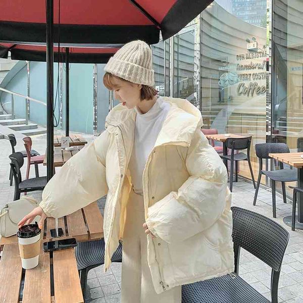 

32new down cotton jacket women's short 2021 korean chic loose bread student, Black