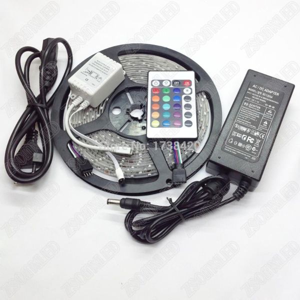 

strip light 3528 smd 5m 300/leds 12v waterproof ip65 + power supply+remote controller neon led lamp for garden lighting strips