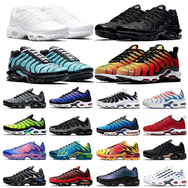 

tn plus mens running shoes trainers tiger tiffany triple black white batman oreo hyper blue smoke grey volt pimento womens sports sneakers, White;red