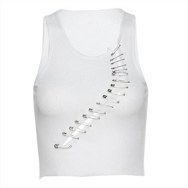 

fashion street slim camisole womens camis vest bottoming shirt crop navel hollow out paper clip design, White