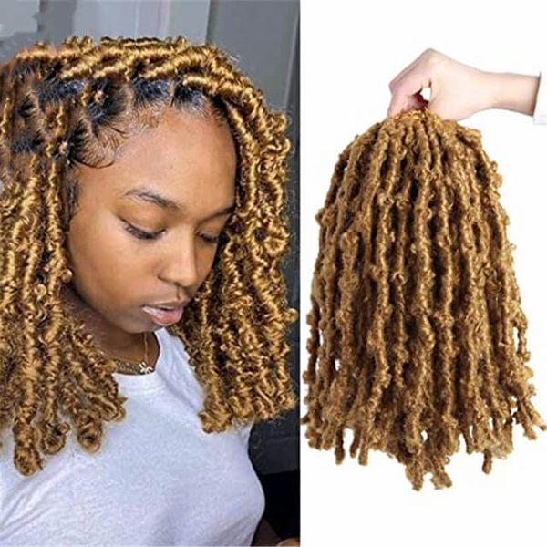 

pre-braided butterfly locs crochet hair 613 blonde 30 wine red butterfly faux braids soft locks passion twist curly for women, Black