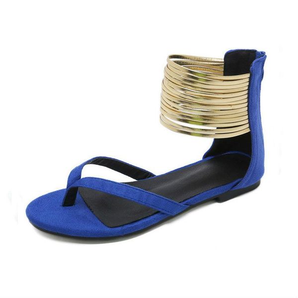 

large size roman sandals flat flip-flops fashionable ladies with golden ankles wearing casual cgb, Black