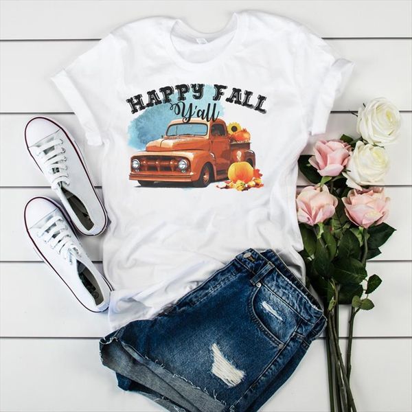 

pumpkin thanksgiving halloween happy womens t shirt fall printed tee clothes graphic, White