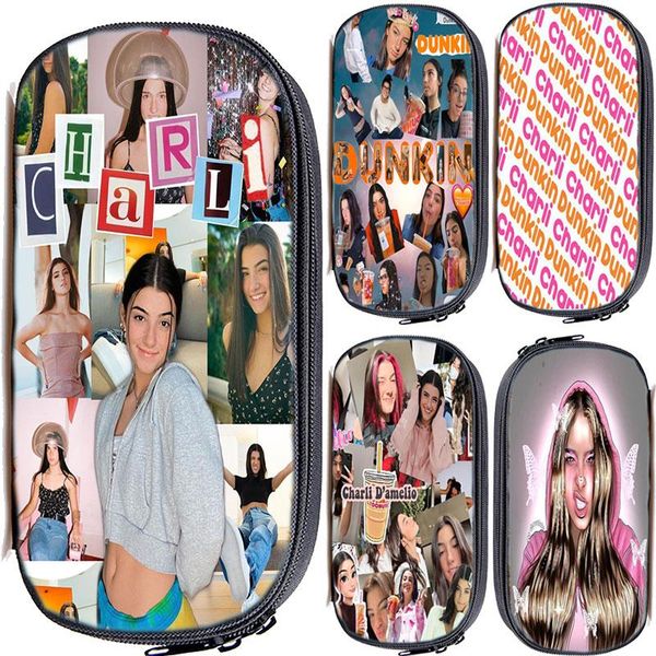 

charli damelio pencil bag students multifunction pen cute stationery children d'amelio case cosmetic bags & cases