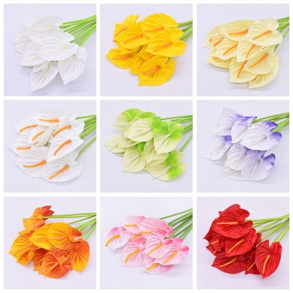 

decorative flowers & wreaths real touch artificial anthurium fake flower diy art home wedding decoration indoor plant 5pc