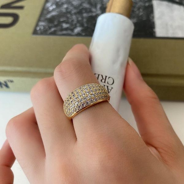 

cluster rings suniangon 925 sterling silver ring wide face zircon 18k gold for women elegant fine jewelry delicate curved surface, Golden;silver
