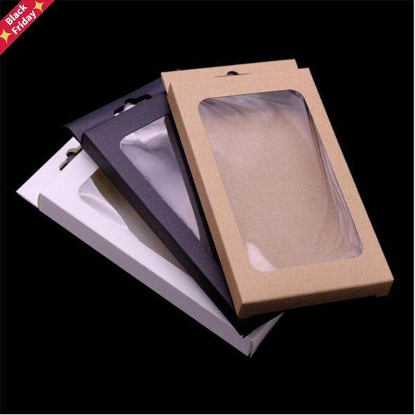 

50pcs phone case packaging box kraft paper black window package cardboard boxes white gift with hang hole wrap